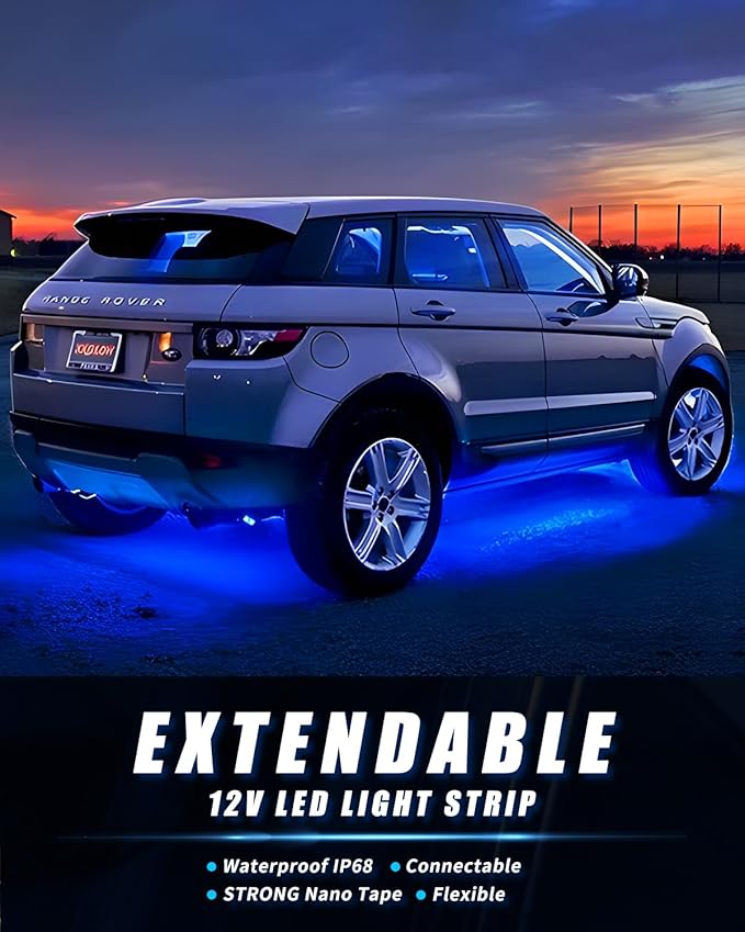 12V Led Light Strip 18" Connectable Blue LEDs Strip Lights for Car Motorcycle Golf Cart Automotive Trucks Boat Marine Waterproof Led Light Strip, 4Pack