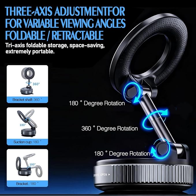 ONHAWKAS Magnetic Phone Holder for Car with Upgraded Vacuum Suction Base, N52 Powerful Magnet, 360° Rotation & 180° Tilt Adjustable Dashboard & Windshield Mount, Universal Hands-Free Car Accessory