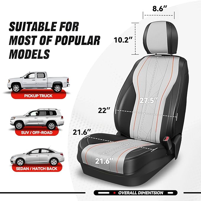 Auto Dynasty Car Seat Covers Front Set, Anti-Slip Automotive Interior Covers with Storage Pocket, Breathable Car Seat Protectors, Airbag Compatible, Universal Fit Most Vehicles, Gray (Touring Series)