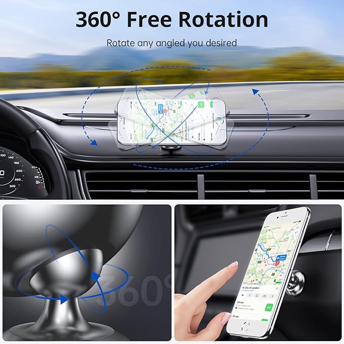 SYNCWIRE Magnetic Phone Car Mount, Car Phone Holder for Dashboard, Cell Phone Car Kits, 360° Adjustable Magnet Cell Phone Mount Compatible with iPhone, Samsung, LG, GPS, Mini Tablet - Gray
