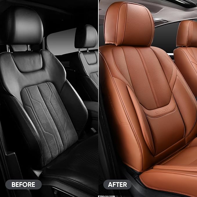 Auto Car Seat Covers Accessories Full Set Leather Cushion Protector Breathable Waterproof Seat Cover for Cars Universal Fit (Brown, FullSet Without Headrest)