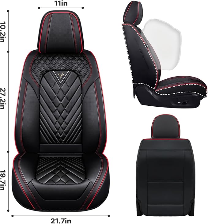 Universal Leather Auto Seat Cover - 5 Seat, Front and Rear, Black & Red