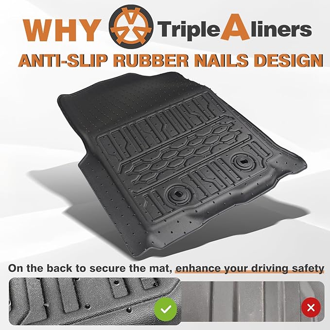 TripleAliners Floor Mats All Weather Compatible with 2018-2023 Toyota Tacoma Accessories Double Cab Front & Rear Custom Fit TPE Extra Door Sill Protection, Only for Auto Trans (Floor Mats)