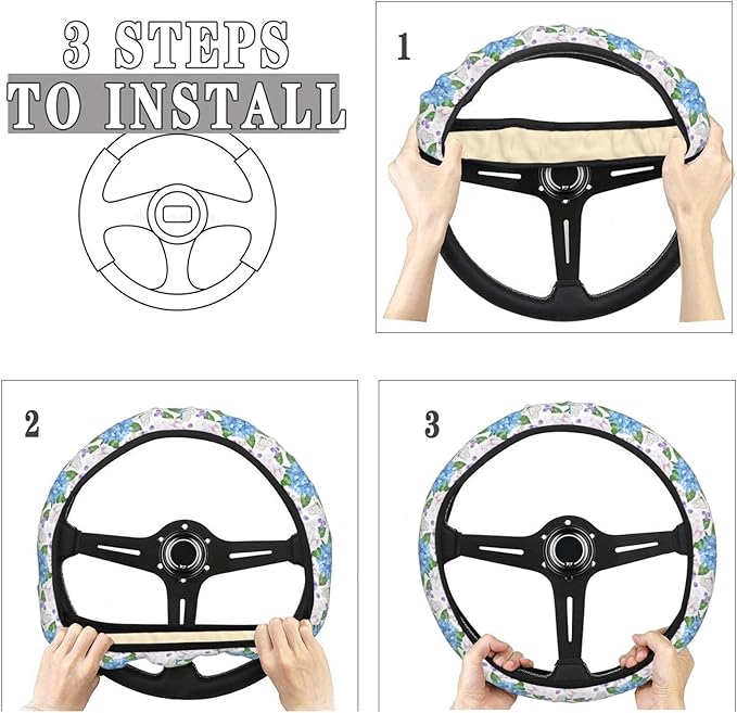 Dujiea Painting Flower Elastic Stretch Steering Wheel Cover, Anti-Slip and Durable Car Steering Wheel Accessories for Women Men, 15 Inch Universal Fit Car, Truck, SUV