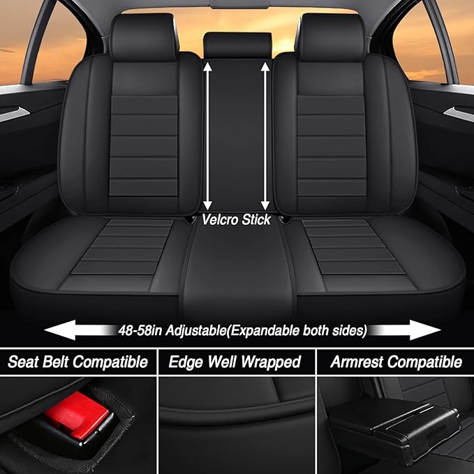 Seat Covers Custom Fit for Acura MDX 2001-2025, 7 Seat, Compatible Airbag Non-Slip Waterproof Leather Seat Cover, Luxury Interior Car Seat Covers Full Set, Black