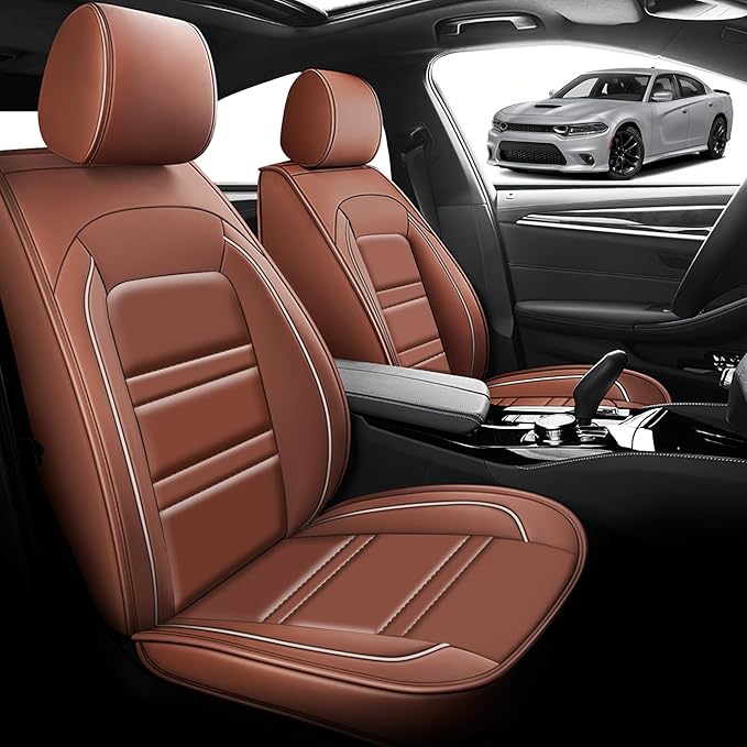 Seat Cover for Dodge Charger 2006-2023 | Car Seat Covers Front Seats, Waterproof Seat Protectors, Automotive Front Seat Covers (Front Seat, Coffee)