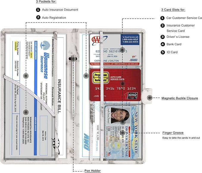 TOURSUIT Car Registration and Insurance Card Holder, Vehicle License Document Glove Box Compartment Organizer, Interior Car Accessories for Women Men Teens (Marble Grey)