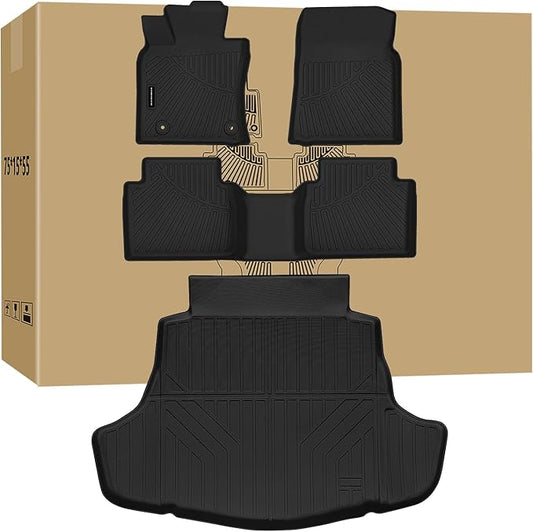 Floor Mats & Trunk Mat for 2018-2024 Toyota Camry (Not for AWD/Hybrid) - All Weather TPE Waterproof, Anti-Slip, Custom Fit Front, 2nd Seat & Rear Trunk Protection