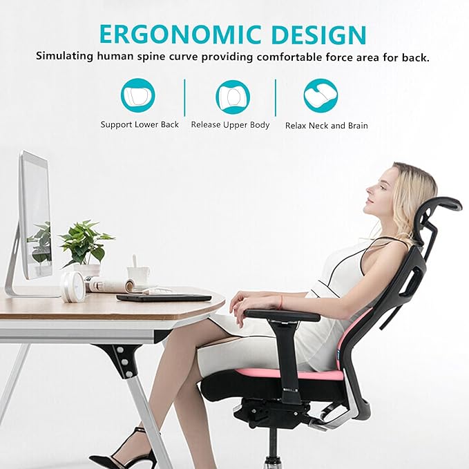 FLORICH Lumbar Support with Car headrest Back Pillow for Chair Headrest Pillow with Gel Memory Foam Massage Point Memory Foam Back Pillow for Office Chair(Light Pink)