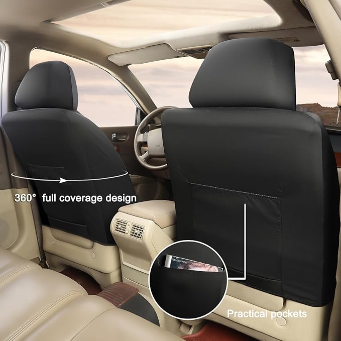 GIANT PANDA Front Seat Cover for Nissan, Leather Seat Protectors Custom Fit Nissan Rogue Altima Sentra Versa Kicks Frontier Murano Pathfinder Maxima (Beige+Black)