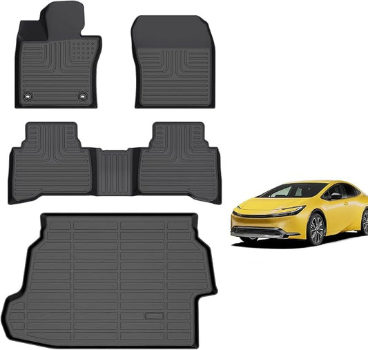 for Toyota Prius & Prius Prime Floor Mats 2023 2024 2025, TPE Automotive All Weather Custom Car Floor Mats Cargo Liner Full Set for Toyota Prius & Prius Prime 2023-2025 Accessories