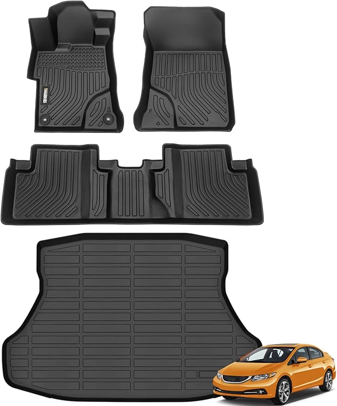 Wailtnb-Floor Mats & Cargo Mat for Honda Civic Sedan & Sedan Si 2012-2015 (Not for Coupe) All Weather Floor Liner Heavy Duty Car Mat for Honda Civic Custom Fit Automotive Accessories Black