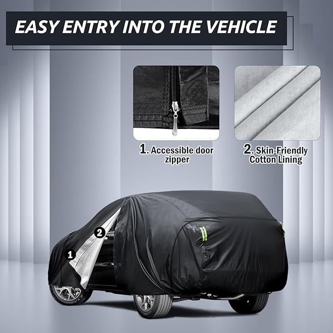 6 Layers Car Cover Waterproof All Weather for Automobiles, SUV Cover Size A7 Universal Fit for Toyota Highlander, Honda Pilot, Nissan Pathfinder/Murano, BMW X5/X6 (191-201 inch)