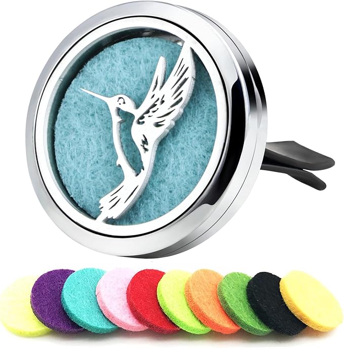 30mm Car Essential Oil Diffuser Vent Clips Air Freshener Vent Clip Aromatherapy Car Accessories 10 Felt Pads for Gift Women (Hummingbird)