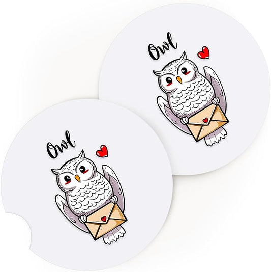 2 Pack Owl Car Cup Holder Coaster, Cute Car Interior Accessories Drink Coaster for Women & Men, Owl Lovers Themed Gifts Stuff Accessories Things Merchandise Items!