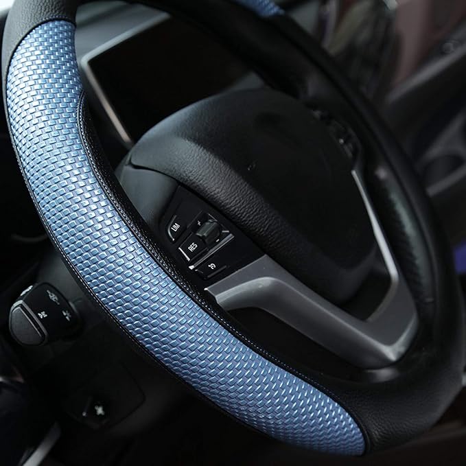 Valleycomfy Steering Wheel Cover with Microfiber Leather for Car Truck SUV 15 inch (Blue)