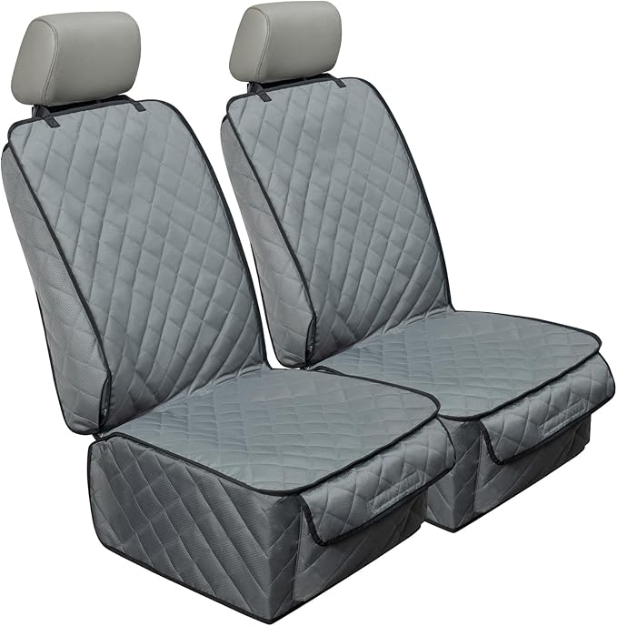 Waterproof Front Seat Cover Dog Car Seat Covers Nonslip and Full Protection with Side Flaps Fits Most Cars, Trucks, SUVs(Grey, 2Pack)