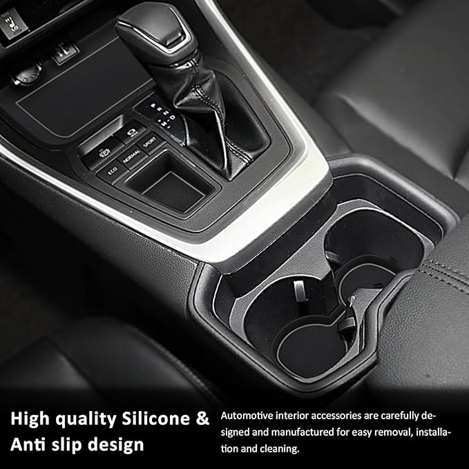 Auovo 3D Cup Holder Insert Liners Compatible with Toyota RAV4 Accessories 2025 2024 2023 2022 2021 2020 2019 Car Custom Cup Holder Mats Pads 4-pc Set (Gray Trim)