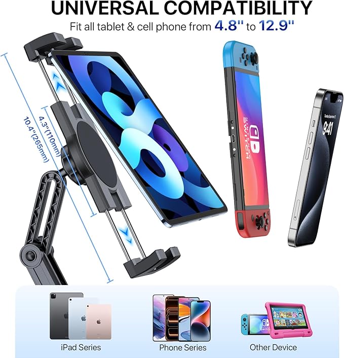 Miracase Cup Holder Tablet Mount for Car, [2025 Latest Upgraded] Adjustable Long Neck Car Tablet Holder Friendly Compatible with iPad, Pro, Air, Mini Samsung Galaxy Tab, All 6.1-12.9" Tab