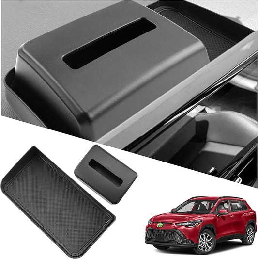 Ruiya Corolla Cross Behind Screen Organizer,for Toyota Corolla Cross Accessories Dash Storage Tray with ETC Magnetic Tissue Box Compatible with 2022 2023 2024 2025 2026 Toyota Corolla Cross L/LE/XLE