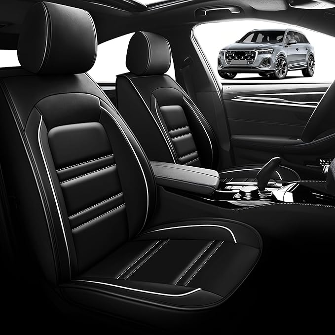 Seat Cover for Audi q7 2017-2025 | Car Seat Covers Front Seats, Waterproof Seat Protectors, Automotive Front Seat Covers (Front Seat, Black&White Line)