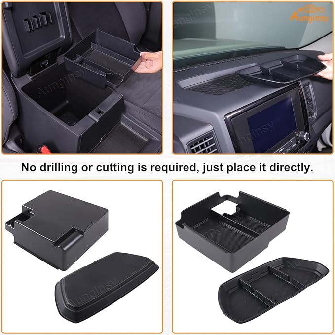 Aunginsy Center Console Organizer Tray Kit Compatible with Nissan Frontier 2022 2023 2024 Pickup Truck Armrest Storage Box & Dashboard Table Tray Storage Box Phone Holder Insert Non-Slip Accessories