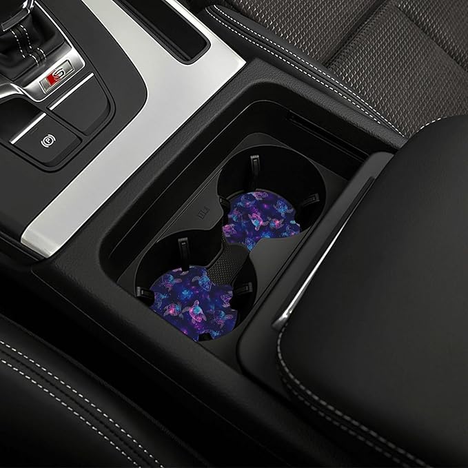 Purple Cosmic Galaxy Sea Turtle Car Steering Wheel Cover for Women Men with 2 Pcs Car Coasters,Universal 15 Inch Steering Wheel Covers Anti-Slip and Practical Auto Accessories Fit Auto,Suvs