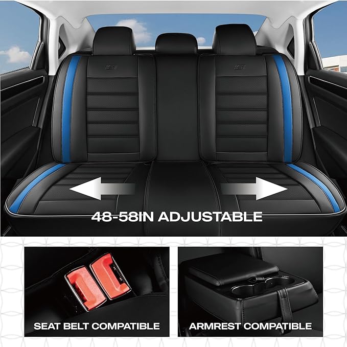 Skechers Seat Covers,Memory Foam Leather Car Seat Covers,Waterproof Car Seat Protector Full Sets,Car Seat Cushion Airbag Automotive Universal Fit for Most Cars,Vans,Trucks,SUV,Blue