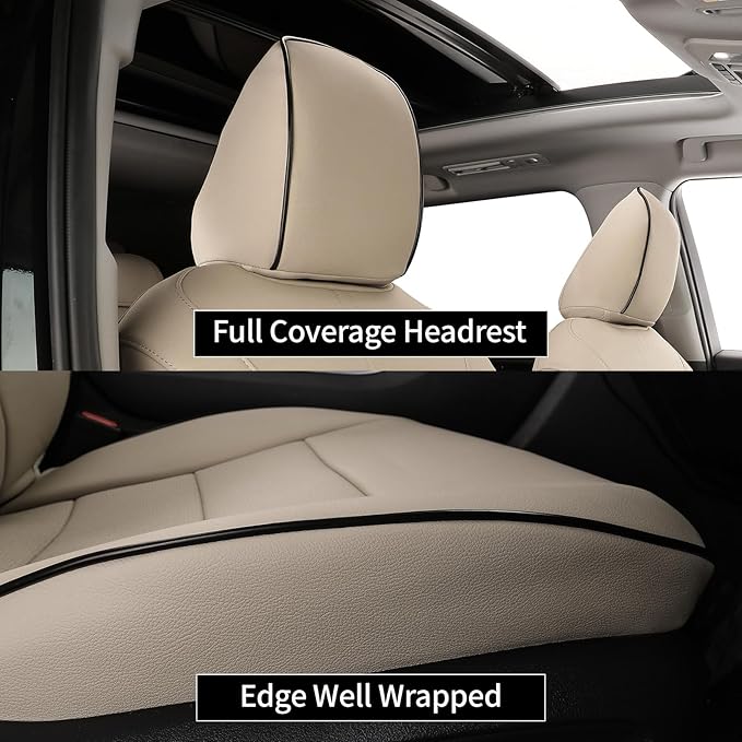 EKR Highlander Seat Covers for Toyota Highlander 2014 2015 2016 2017 2018 2019,2nd Row Captain Chairs,Automotive Seat Cover,Waterproof Leather Car Seat Cover Full Set-Faux Leather(Beige)