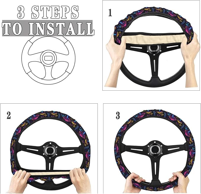Magic Neon Mushroom Steering Wheel Covers Anti-Slip Elasticity Car Accessories Steering Wheel Protector Universal 15 Inch for Cars SUV Vehicle Truck