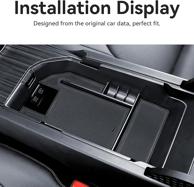 Center Console Tray Compatible with Toyota 2018-2024 Camry (Include Hybrid) Accessories with Dual USB Ports ABS Material Armrest Secondary Storage Box Black Mat