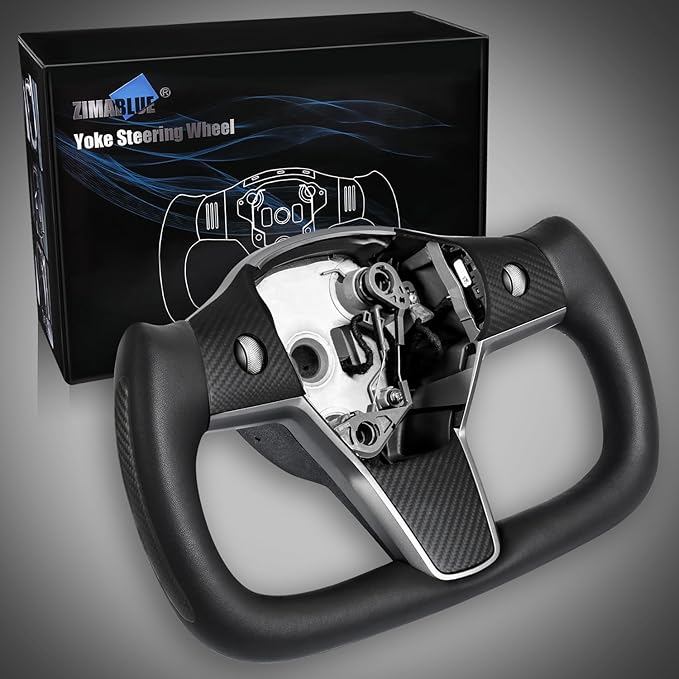 ZIMABLUE Yoke Steering Wheel for Tesla Model 3 2017-2023, Model Y 2019-2024 Real Carbon Fiber Steering Wheel with Heating Function Compatible with Tesla Model 3 Y