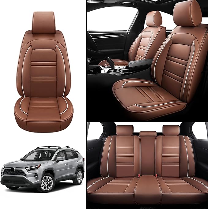 Seat Covers for Toyota Tacoma 2007-2025 | 5-Seats Leather Seat Covers, Easy to Install Automotive Seat Covers Full Set (Full Set, Coffee)