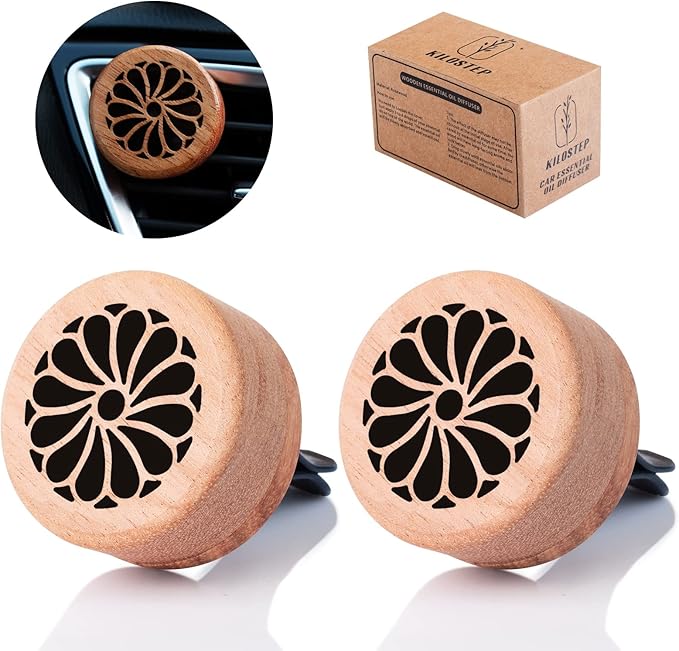 Essential Oil Car Diffuser, 2 PCS Elegant Car Aromatherapy Wood Diffuser with Vent Clip