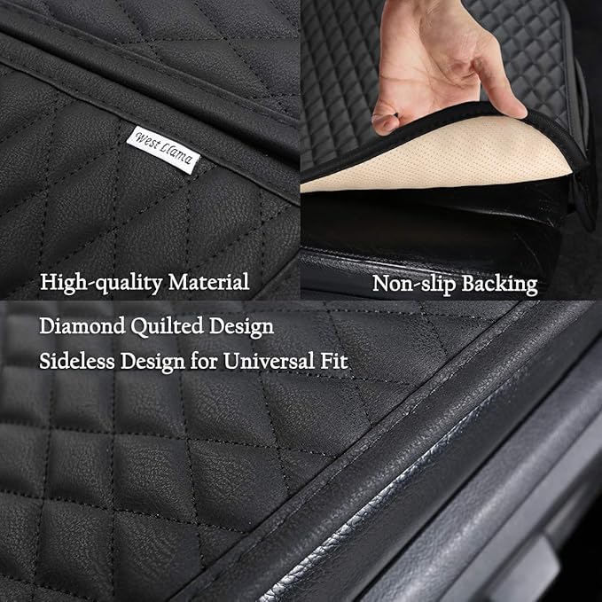 West Llama Pu Leather Car Seat Bottom Covers Protectors Include 1 Pair Front Driver Seat Pad Mat and 1 Rear Bench Cover Universal Fit 90% Vehicles,Black