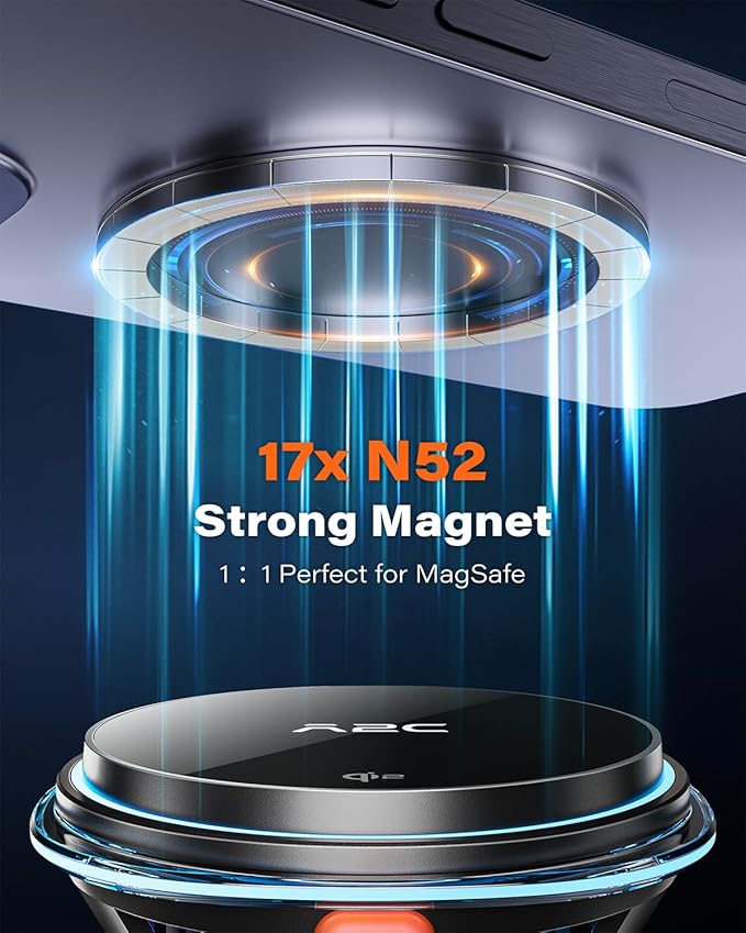 A2C for Qi2 15W MagSafe Car Mount Charger, Magnetic Car Phone Holder Windshield Dashboard [Semiconductor Cooler, PD 30W Adapter, 10.6cm Gooseneck] Fast Charging Wireless Car Charger for iPhone Only