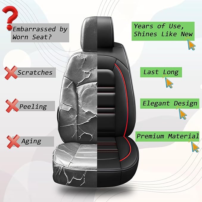 Seat Covers for gmc Acadia 2016-2025 | 5-Seats Leather Seat Covers, Easy to Install Automotive Seat Covers Full Set (Full Set, Black&Red Line)