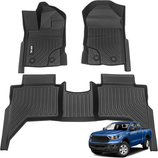 AIPOIL® Floor Mats for 2019-2023 Ford Ranger SuperCrew Cab All Weather Protection TPE Anti-Slip Automotive Full Set Custom Car Mats Accessories - Black