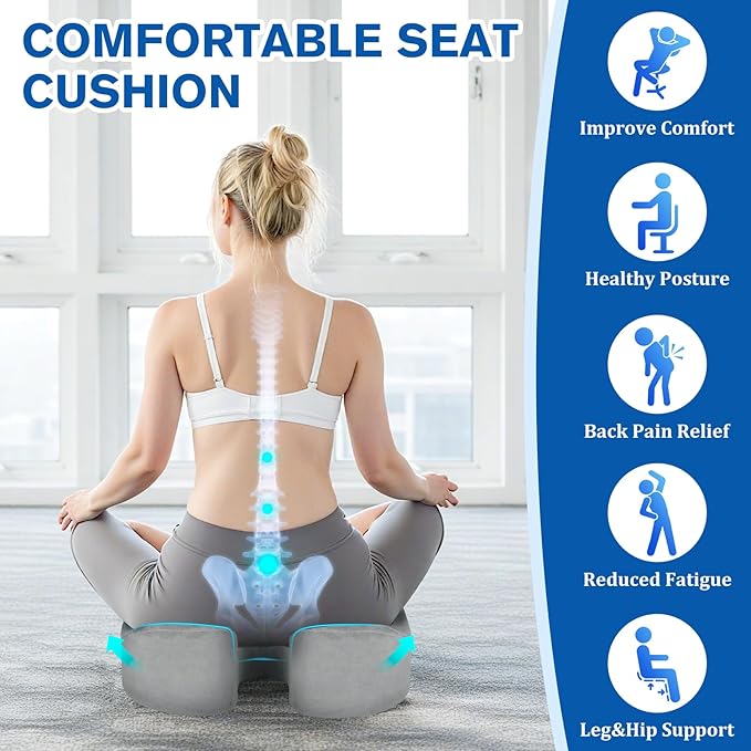Seat Cushion, Chair Cushions, Office Chair Cushions, Anti-Slip Bottom & Removable Cover Tailbone Pain Relief Cushion, Memory Foam Seat Cushion, 5.28 in Thick (Light Grey)