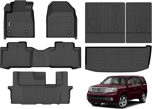 Wailtnb- Floor Mats & Cargo Mats Set Fit Honda Pilot 2015-2009 All Weather Floor Liners for 2015 2014 2013 2012 2021 2010 2009 Pilot Trunk Liner for Honda Pilot Full Sets Accessories