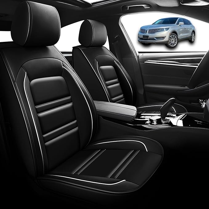 Seat Cover for Lincoln mkx 2007-2018 | Car Seat Covers Front Seats, Waterproof Seat Protectors, Automotive Front Seat Covers (Front Seat, Black&White Line)