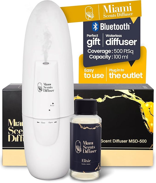 Plug in Wall Waterless Diffuser + Elixir Hotel Essential Oils 4 Fl Oz Included Coverage Up to 500 SqFt Smart Bluetooth App Control Scent Air Machine for Home, Office and Spa Ideal for Aromatherapy.