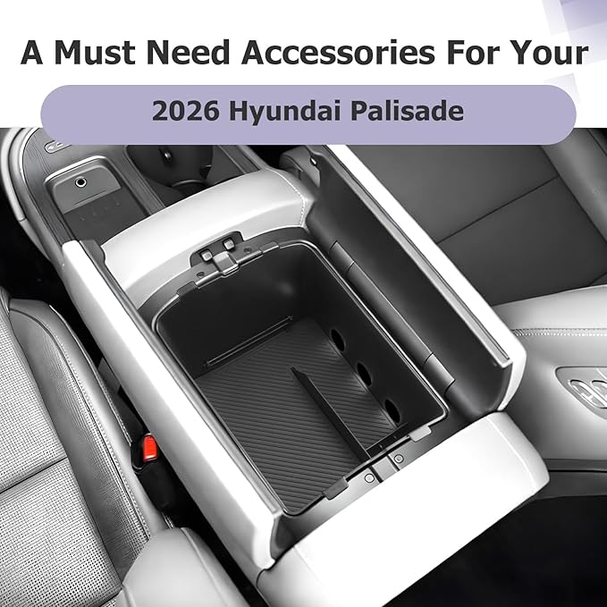 LUWU 2026 Palisade Center Console Organizer Compatible with 2026 Hyundai Palisade Accessories Armrest Console Organizer Lower Armrest Insert Tray Palisade LX3 2026 Accessories Black (Only for 7-Seat)