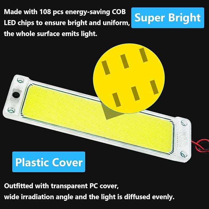 Interior Light Bar with Plastic Cover COB 108 SMD DC12-36V LED Strip Lights with ON/Off Switch for Camper Truck Van RV Trailer Boat Cabinet Lights with Double-Sided Tape/Screw 4-Pack White