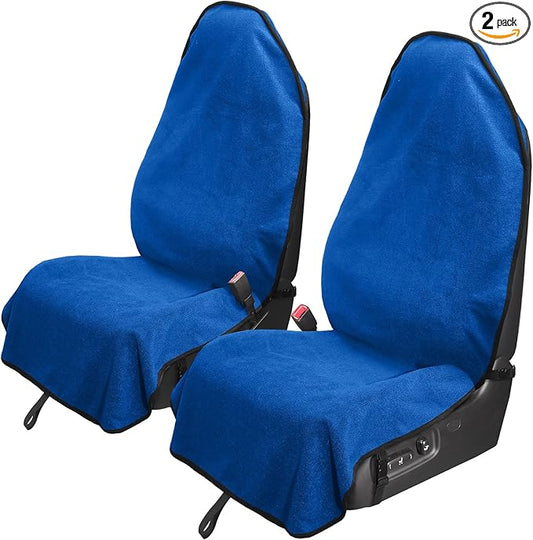 Leader Accessories 2pcs Waterproof Towel Front Seat Covers Blue Non-Slip Bucket Seat Dog & Kid Auto Protector