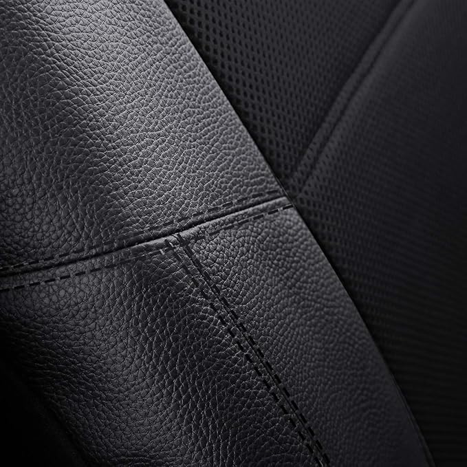 P&J AUTO Leather and Mesh Car Seat Cover Full Set in 9pcs Universal Fit for Cars Trucks Vans & SUVs Airbag Compatible (Black)