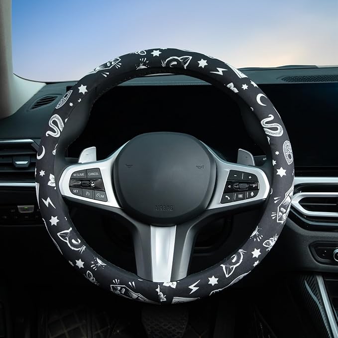 Magic Witch Steering Wheel Cover Auto Steering Wheel Protector, Anti-Slip, Breathable, Absorbing Sweat, Universal Car Accessories 14.5–15 inch,Fit for Most Car, Trucks, SUV