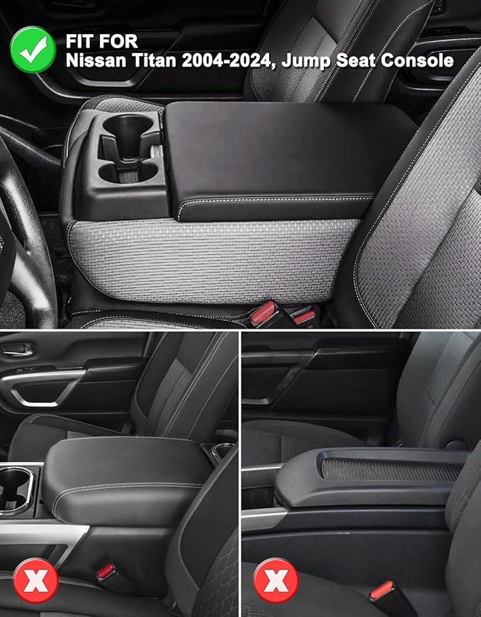 KBH Center Console Armrest Cover for Nissan Titan 2004-2024, Polyester Fabric, Middle Console Arm Rest Lid Protector, Anti-Scratch, Black (Fits Jump Seat Console Only)