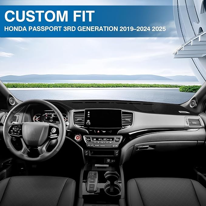 KUST Car Dash Cover for Honda Pilot 2016-2022/Ridgeline 2017-2025/Passport 2019-2025 Polyester Dashboard Cover Non-Slip Dashboard Pad Carpet Dash Protector Interior Accessories for Passport Black