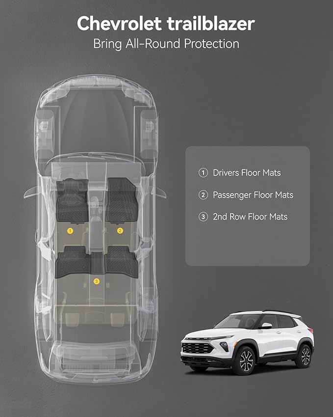3W Floor Mats for Chevrolet Trailblazer 2021-2025 2026 (AWD Only) ，TPE All Weather Floor Liners Custom Fit Chevy Trailblazer Accessories 1st and 2nd Row Durable Black